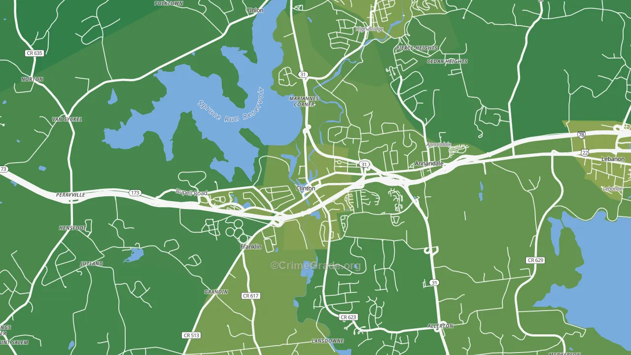Clinton, NJ Map of Vehicle Theft Rates