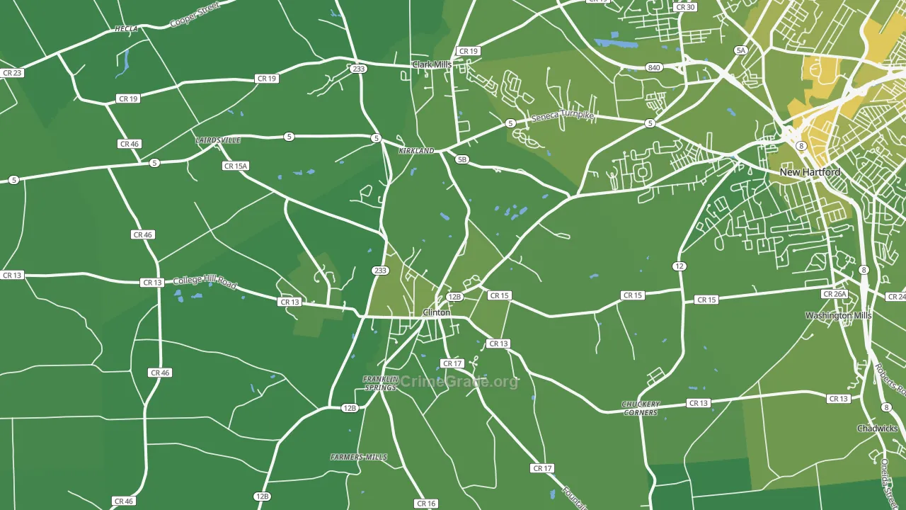Clinton, NY Map of Vehicle Theft Rates