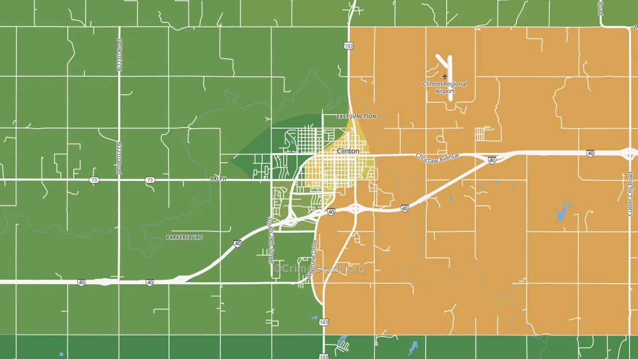 Clinton, OK Map of Vehicle Theft Rates