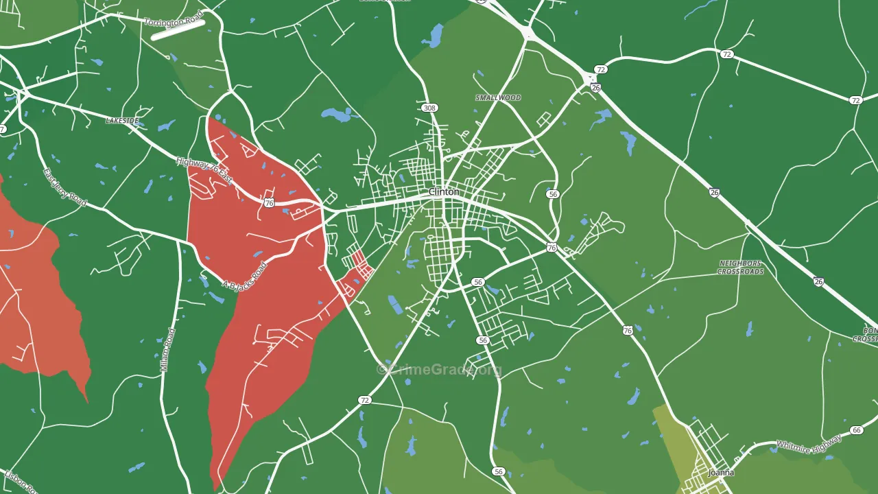 Clinton, SC Map of Vehicle Theft Rates