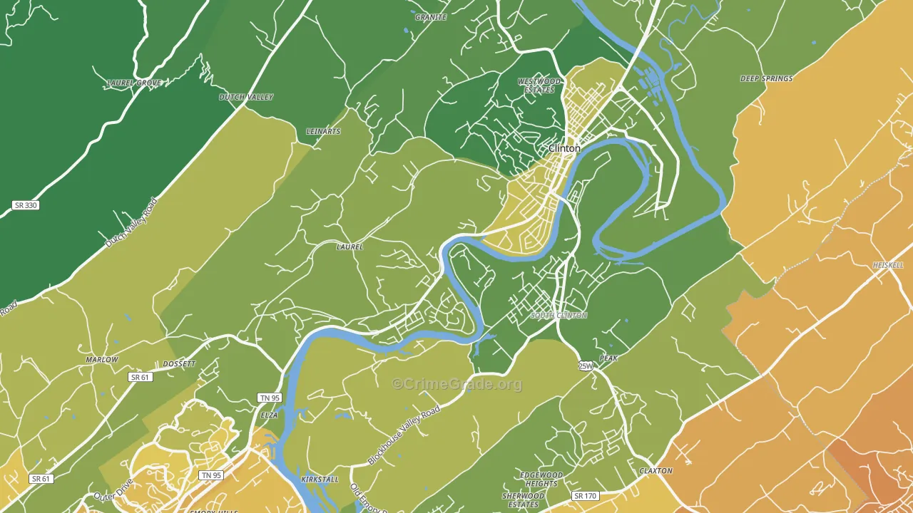 Clinton, TN Map of Vehicle Theft Rates