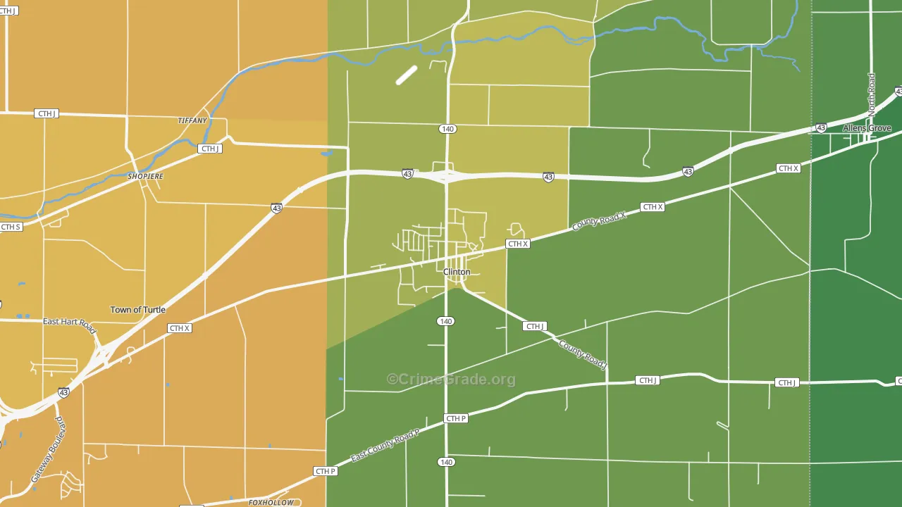 Clinton, WI Map of Vehicle Theft Rates