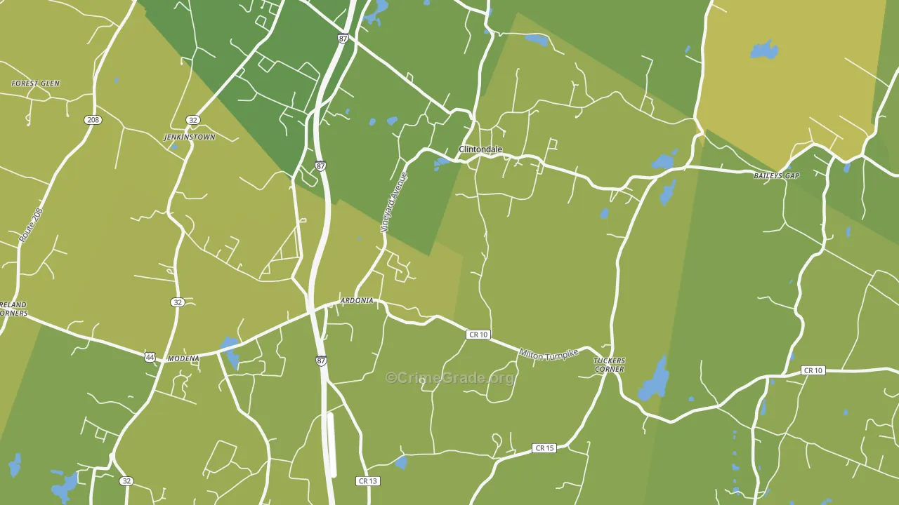 Clintondale, NY Map of Vehicle Theft Rates