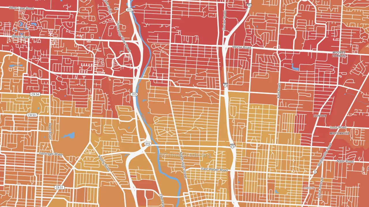 Clintonville, Columbus, OH Map of Vehicle Theft Rates