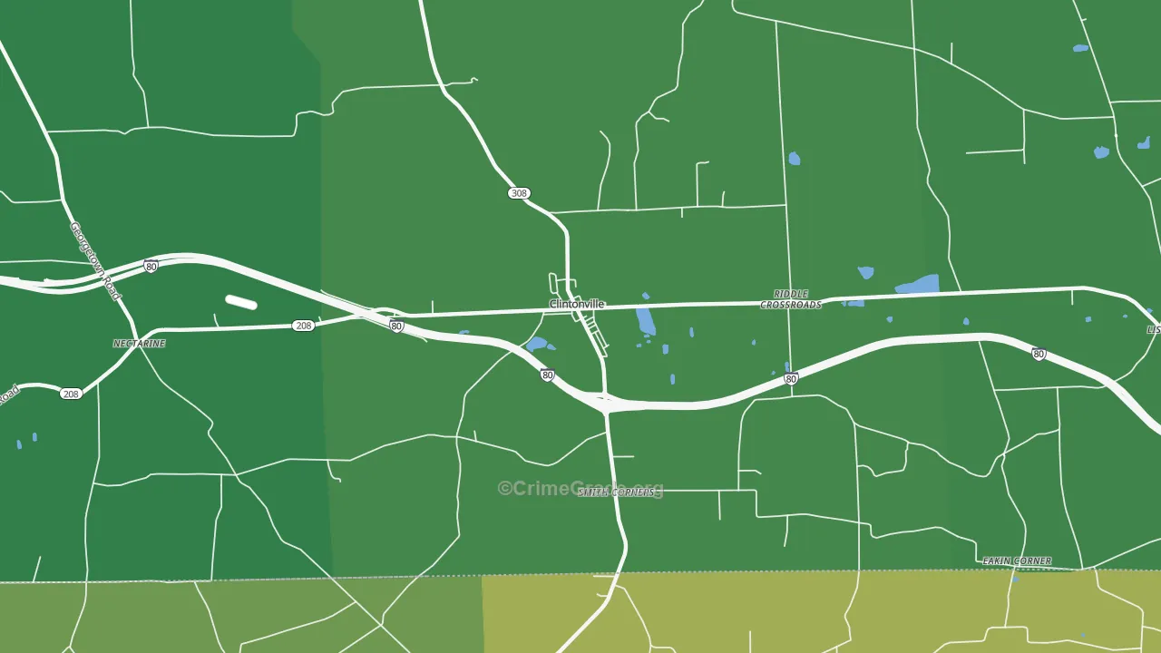 Clintonville, PA Map of Vehicle Theft Rates