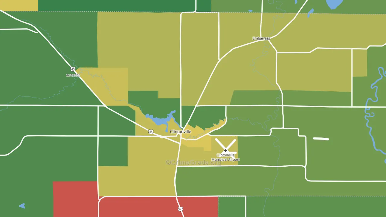 Clintonville, WI Map of Vehicle Theft Rates