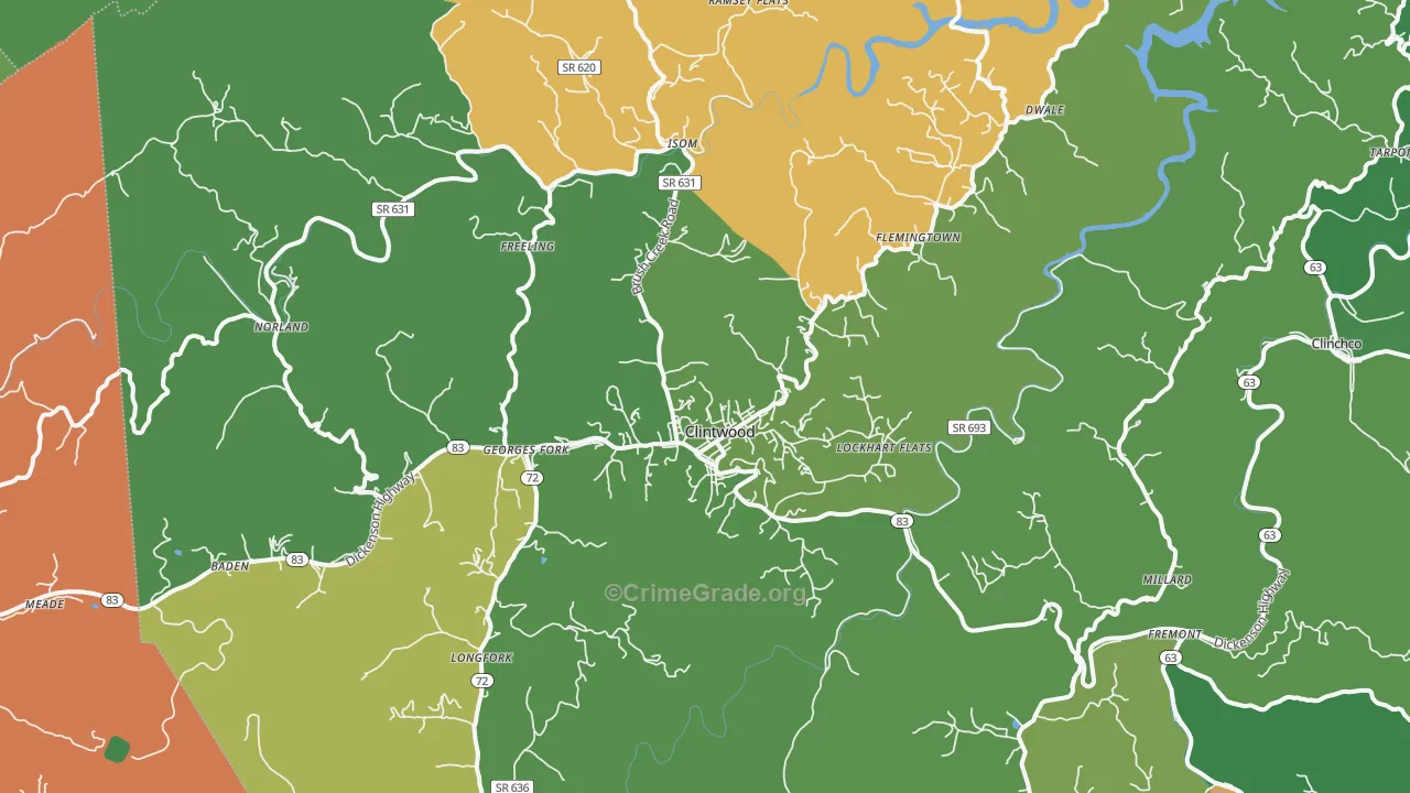 Clintwood, VA Map of Vehicle Theft Rates