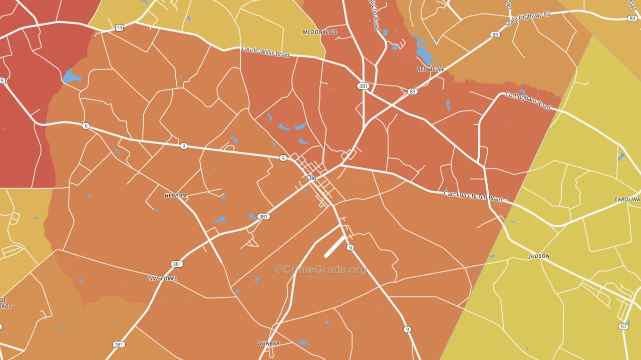 Clio, SC Map of Vehicle Theft Rates