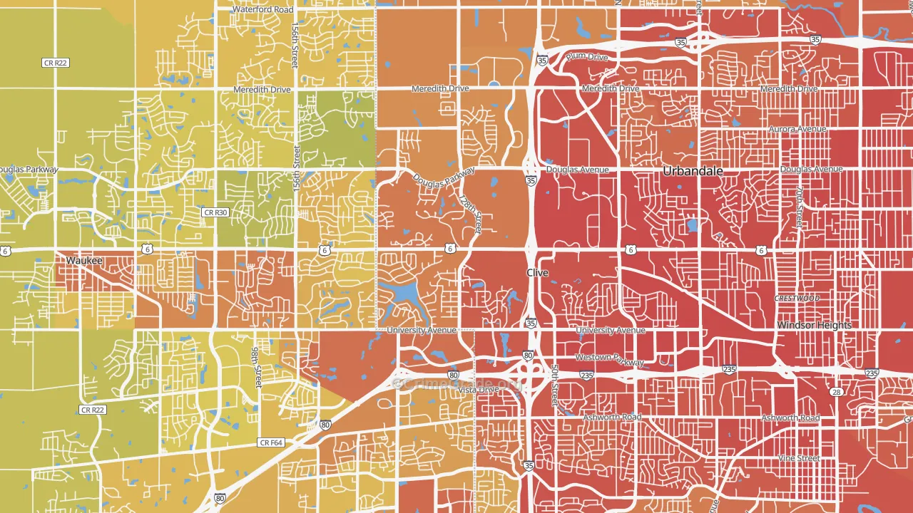Clive, IA Map of Vehicle Theft Rates
