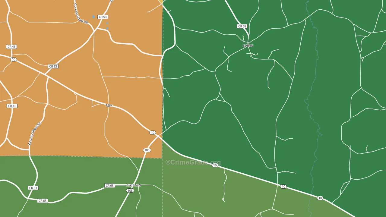 Clopton, AL Map of Vehicle Theft Rates