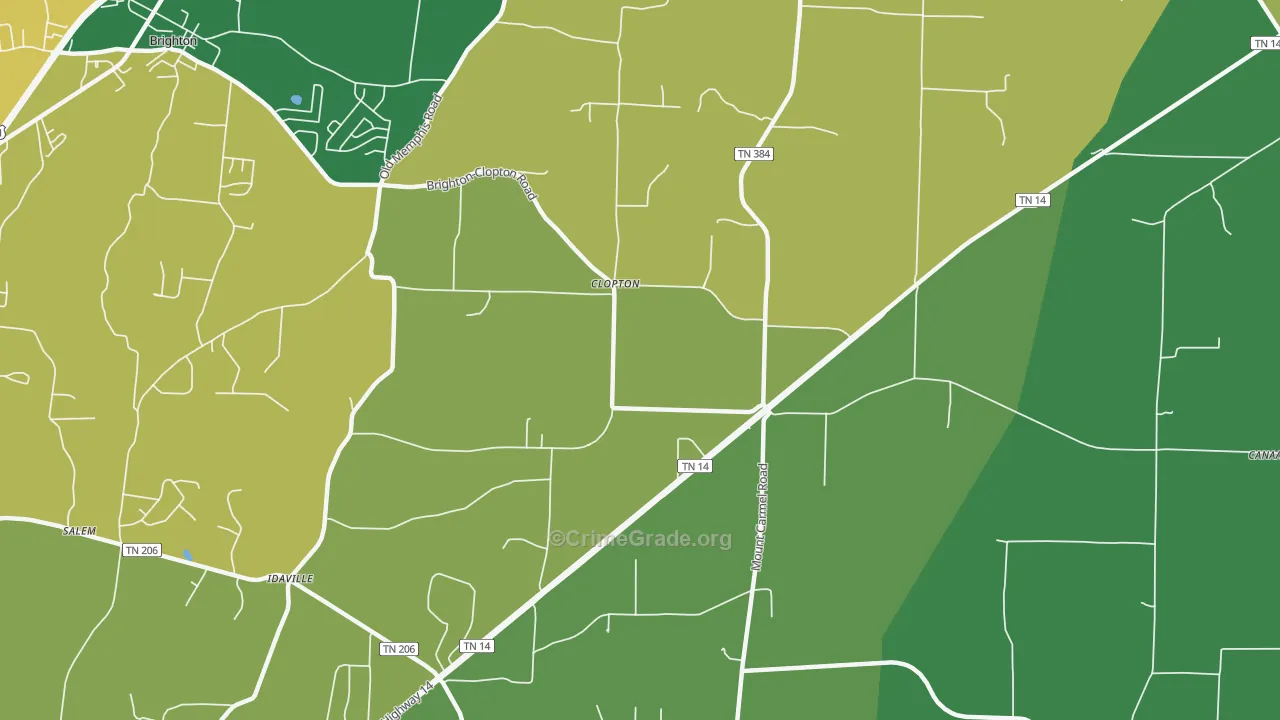 Clopton, TN Map of Vehicle Theft Rates