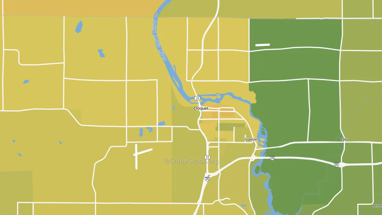 Cloquet, MN Map of Vehicle Theft Rates