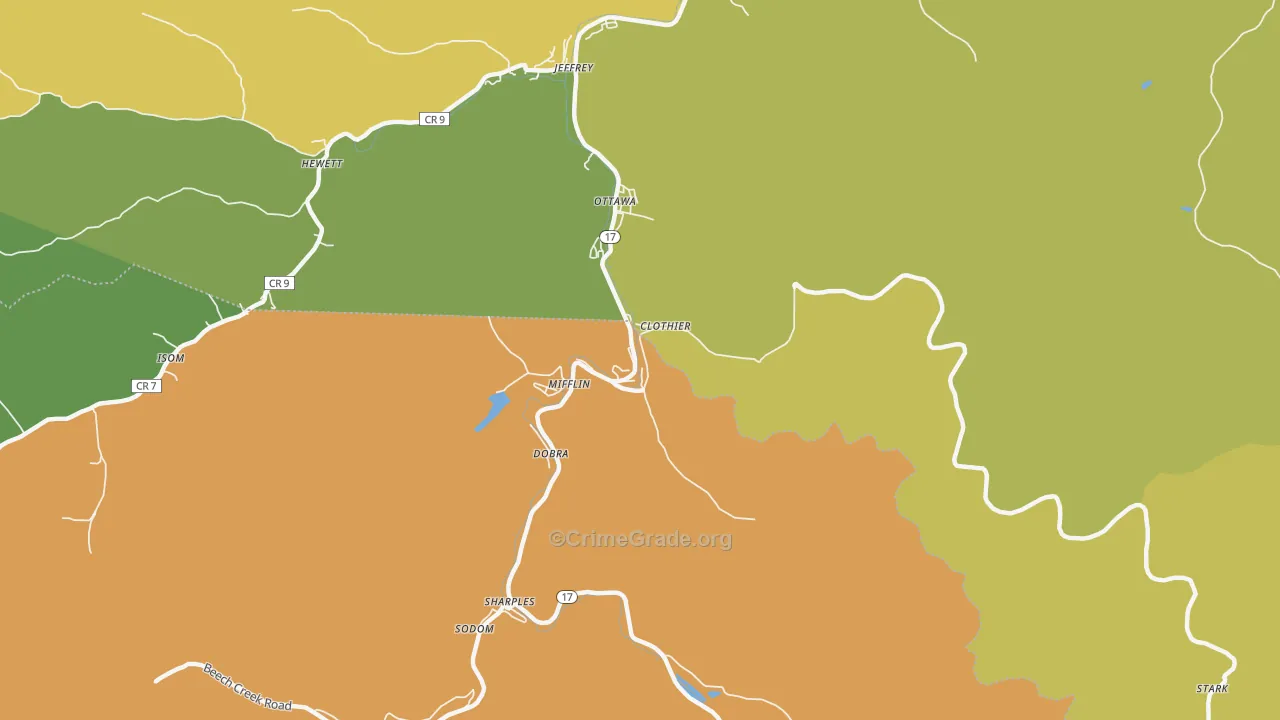 Clothier, WV Map of Vehicle Theft Rates