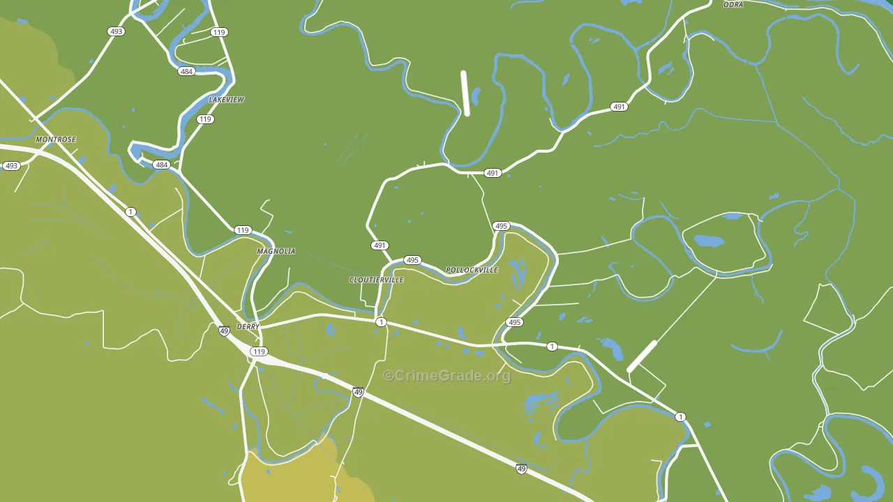Cloutierville, LA Map of Vehicle Theft Rates
