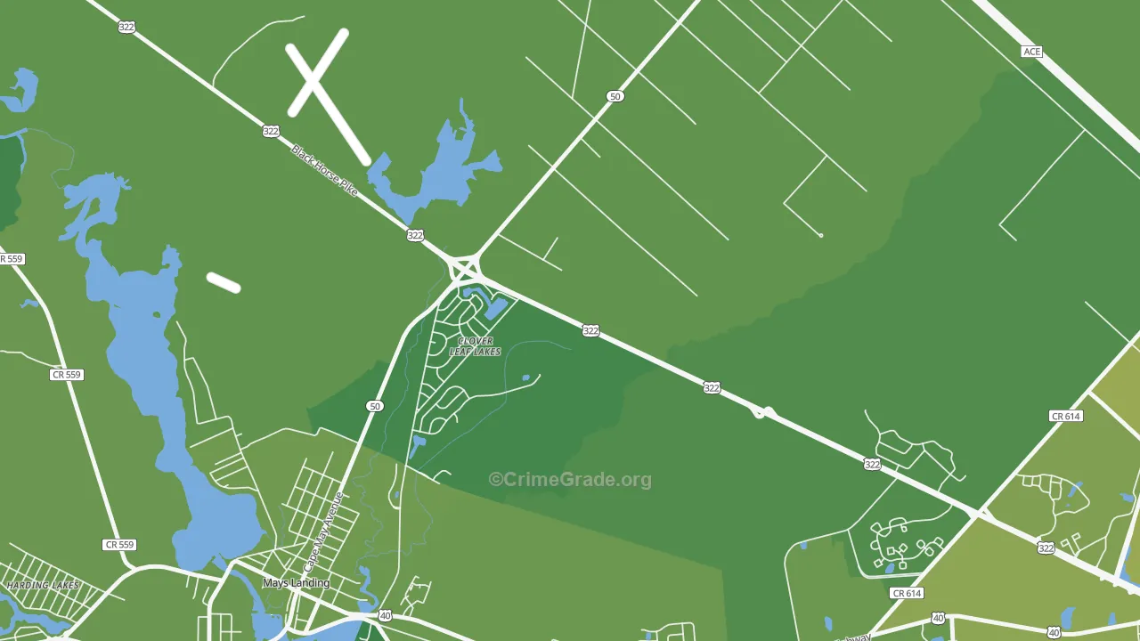 Clover Leaf Lakes, NJ Map of Vehicle Theft Rates