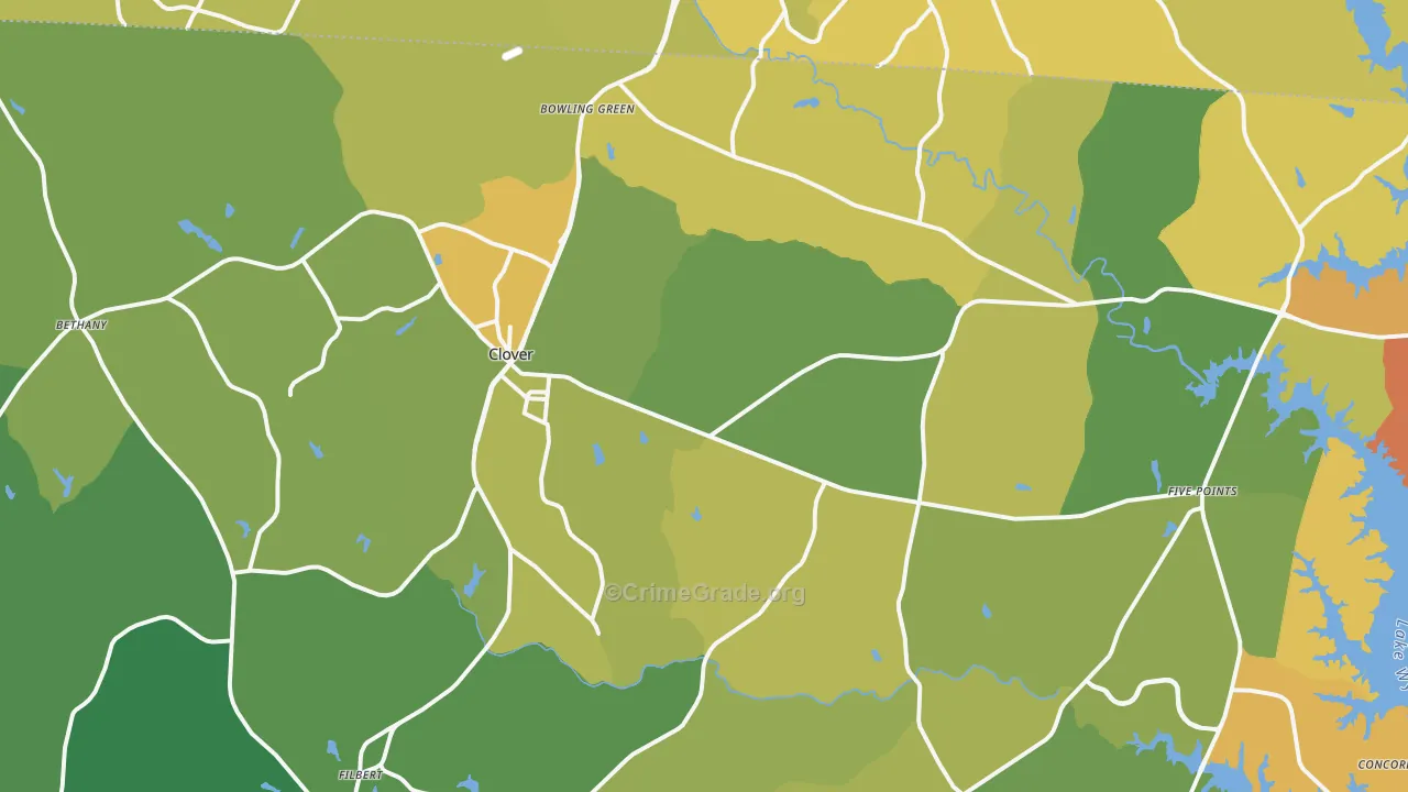 Clover, SC Map of Vehicle Theft Rates