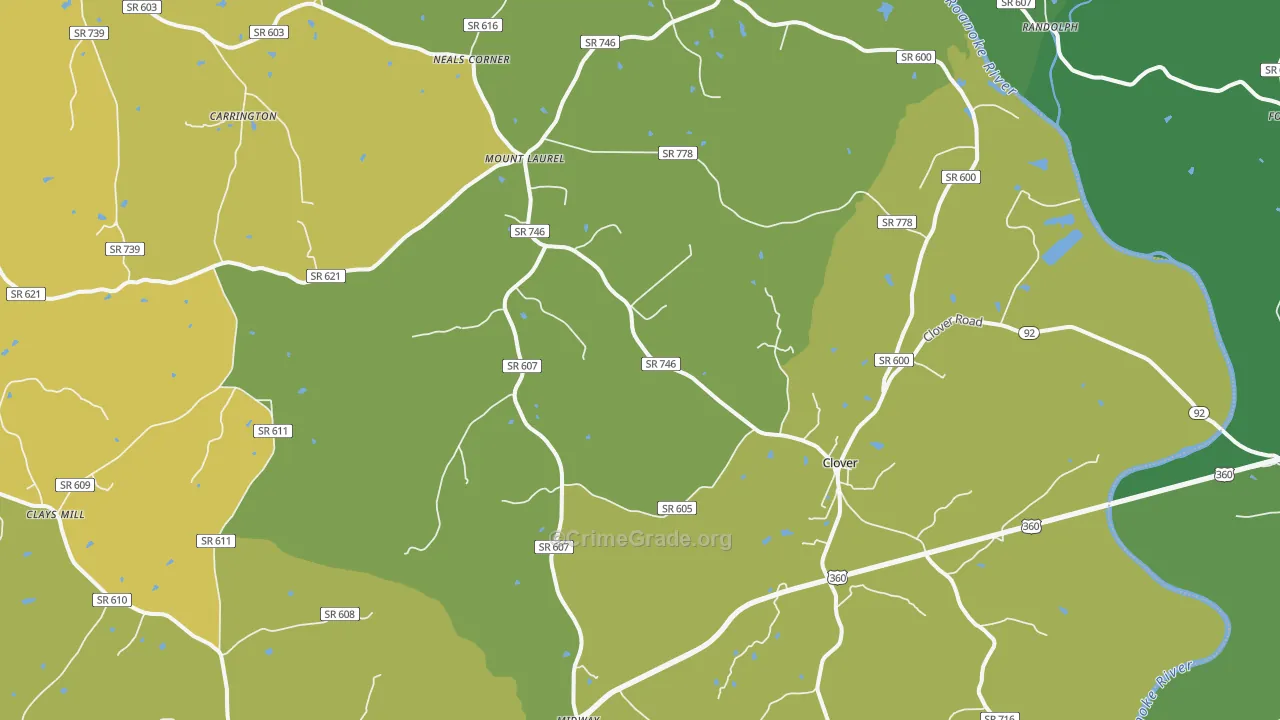 Clover, VA Map of Vehicle Theft Rates