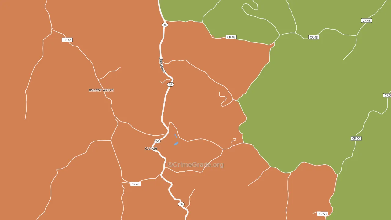 Clover, WV Map of Vehicle Theft Rates