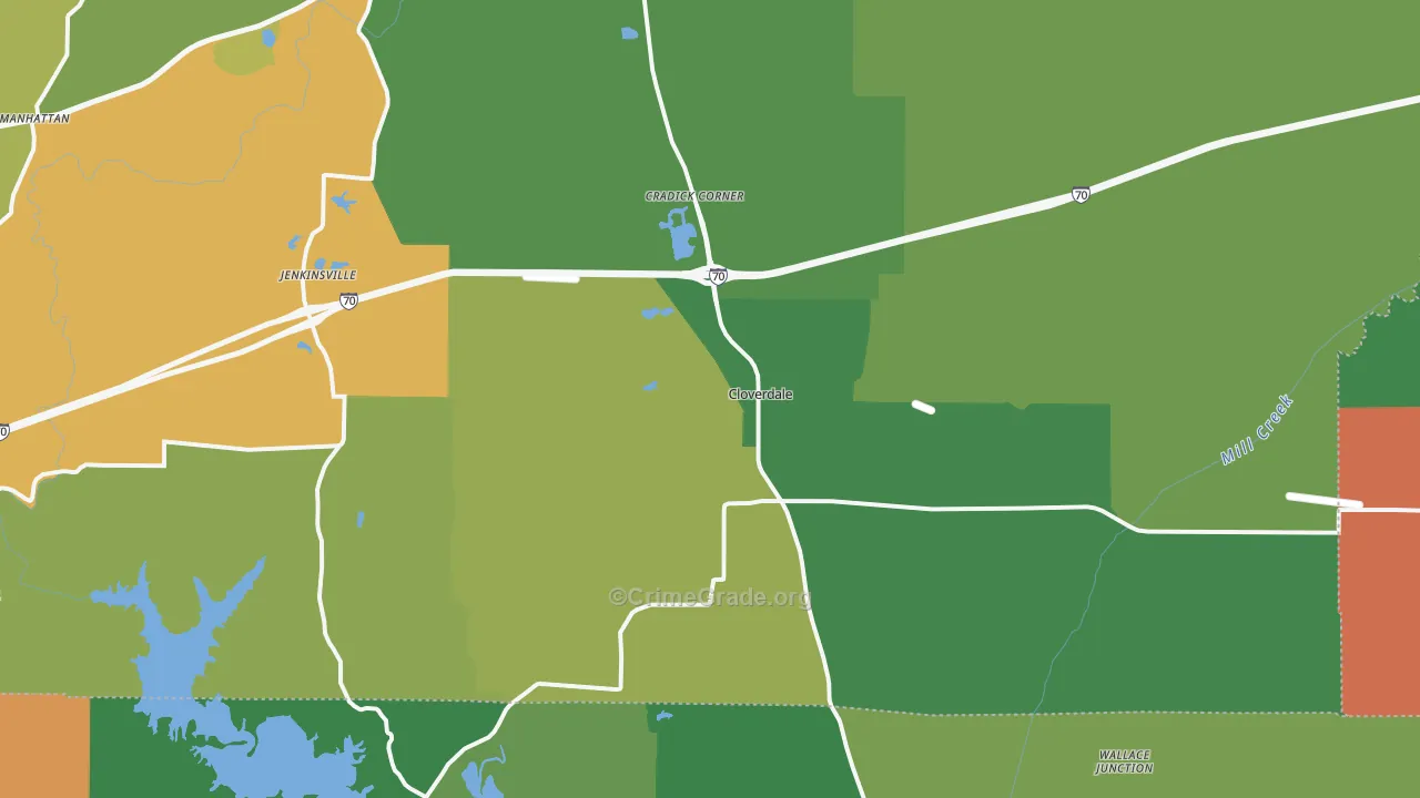 Cloverdale, IN Map of Vehicle Theft Rates