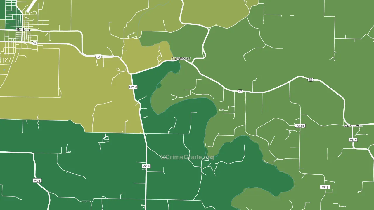 Cloverdale, MO Map of Vehicle Theft Rates
