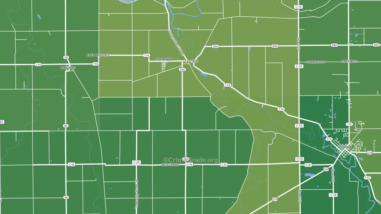 Cloverdale, OH Map of Vehicle Theft Rates