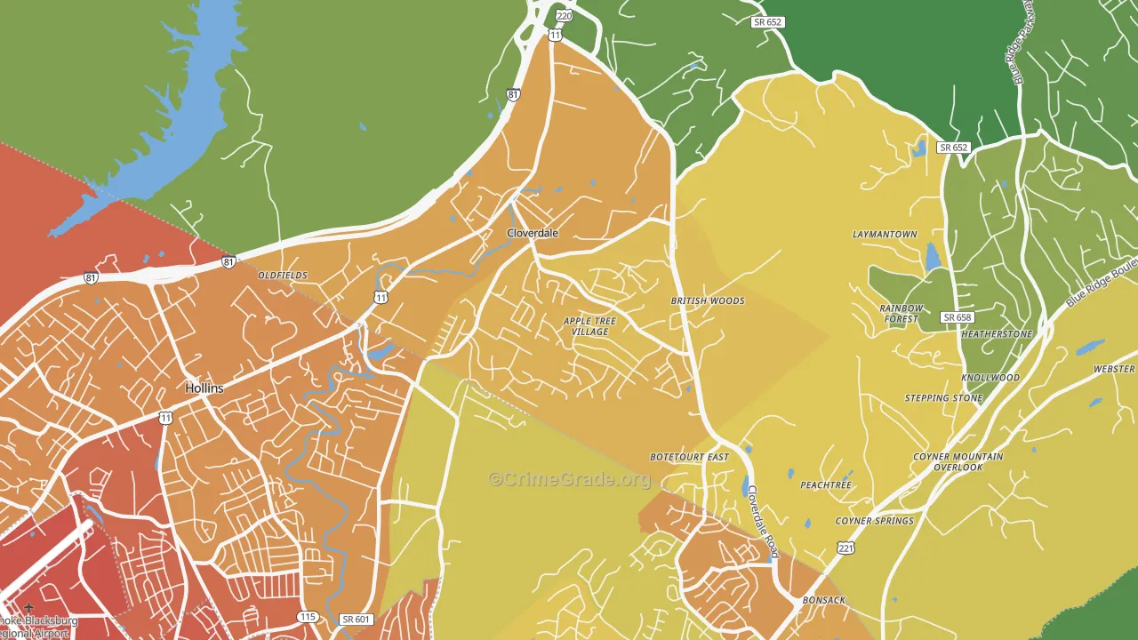 Cloverdale, VA Map of Vehicle Theft Rates