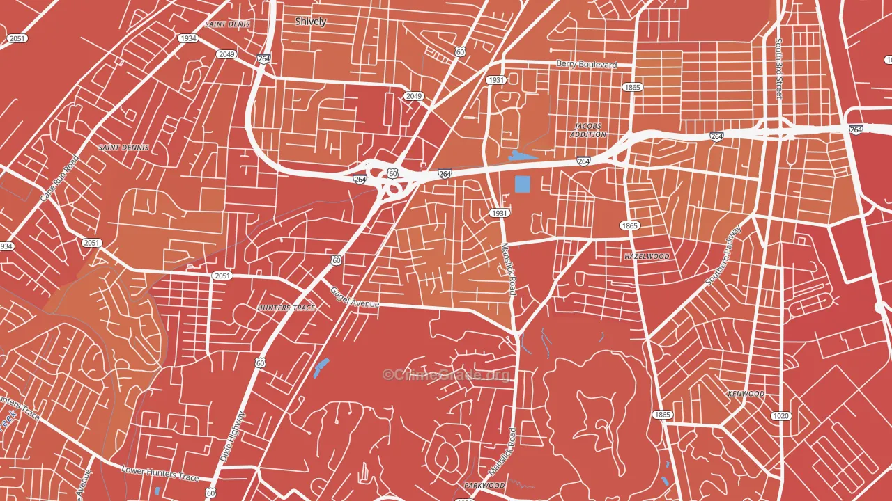 Cloverleaf, Louisville, KY Map of Vehicle Theft Rates