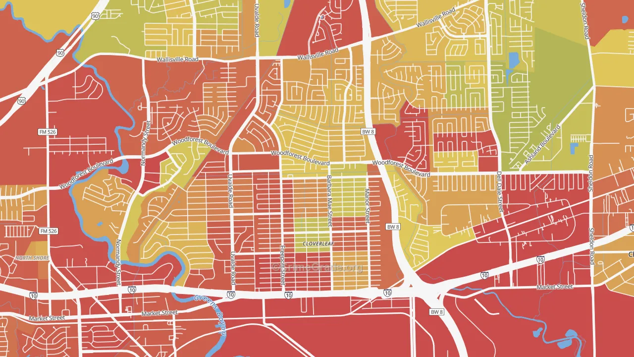 Cloverleaf, TX Map of Vehicle Theft Rates