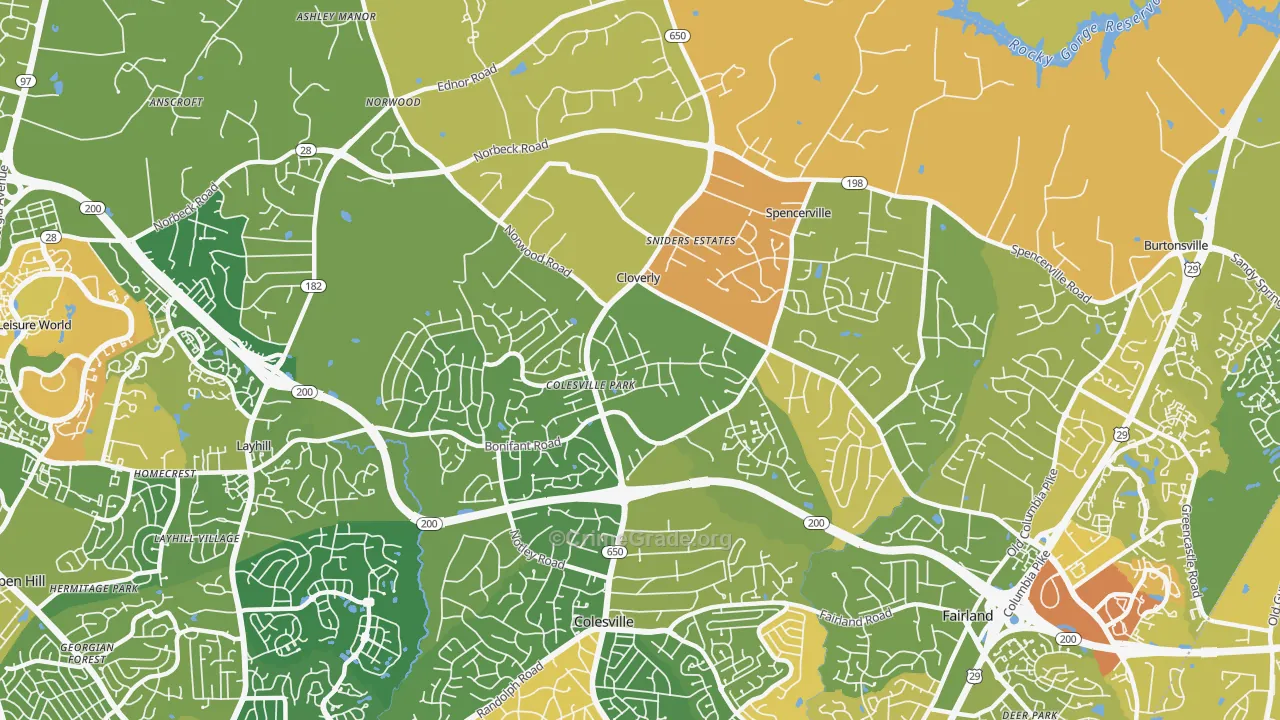 Cloverly, MD Map of Vehicle Theft Rates