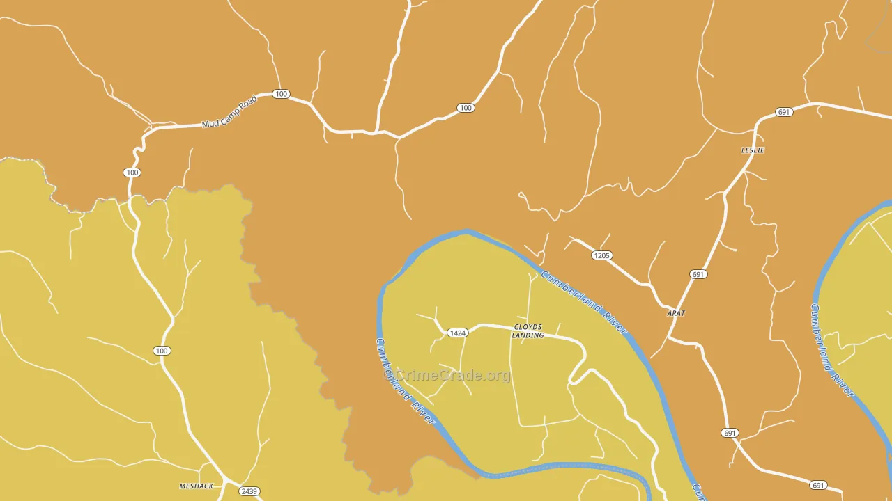 Cloyds Landing, KY Map of Vehicle Theft Rates