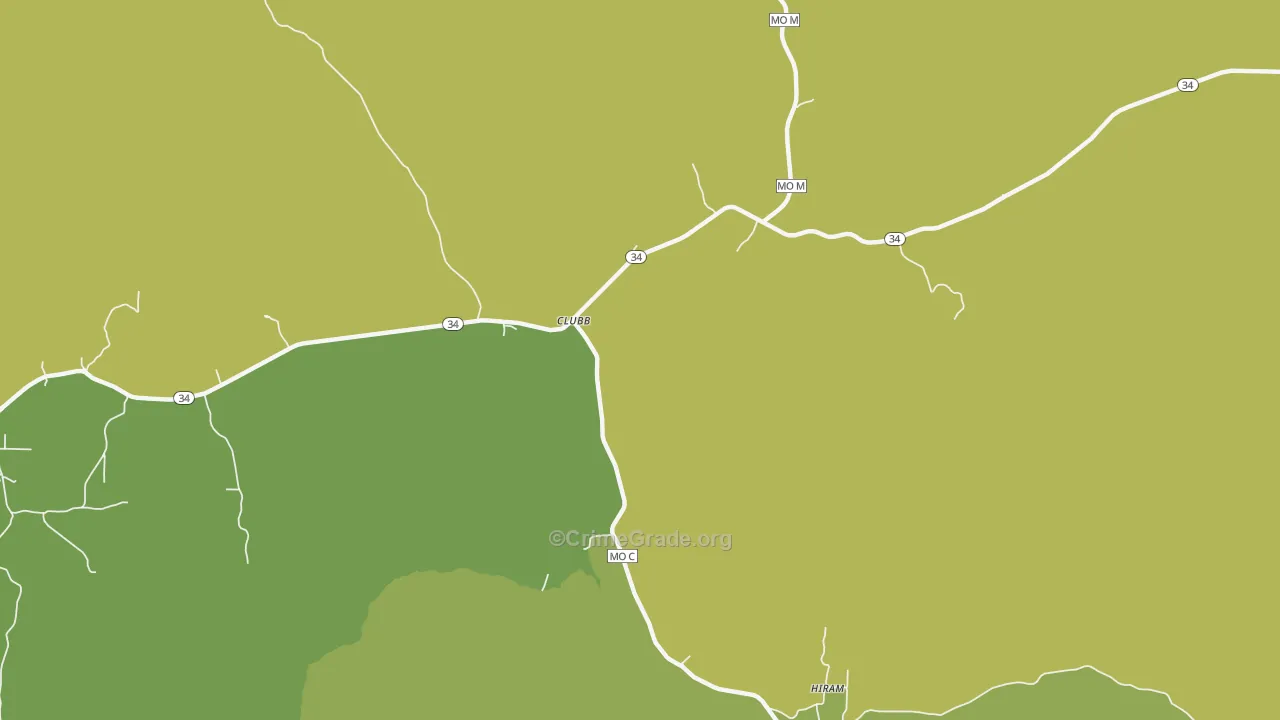 Clubb, MO Map of Vehicle Theft Rates
