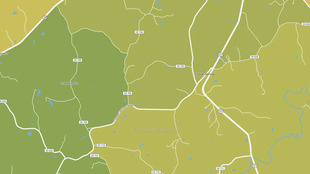 Cluster Springs, VA Map of Vehicle Theft Rates