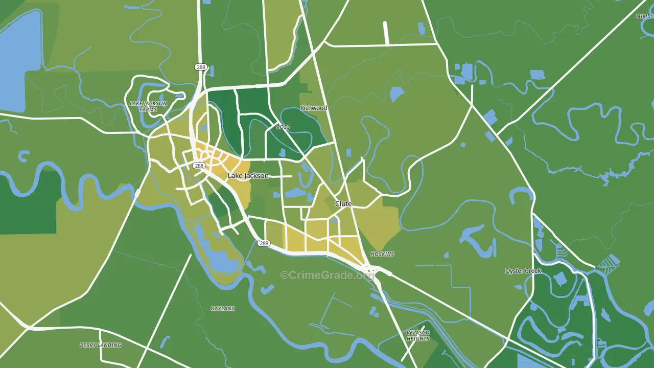 Clute, TX Map of Vehicle Theft Rates