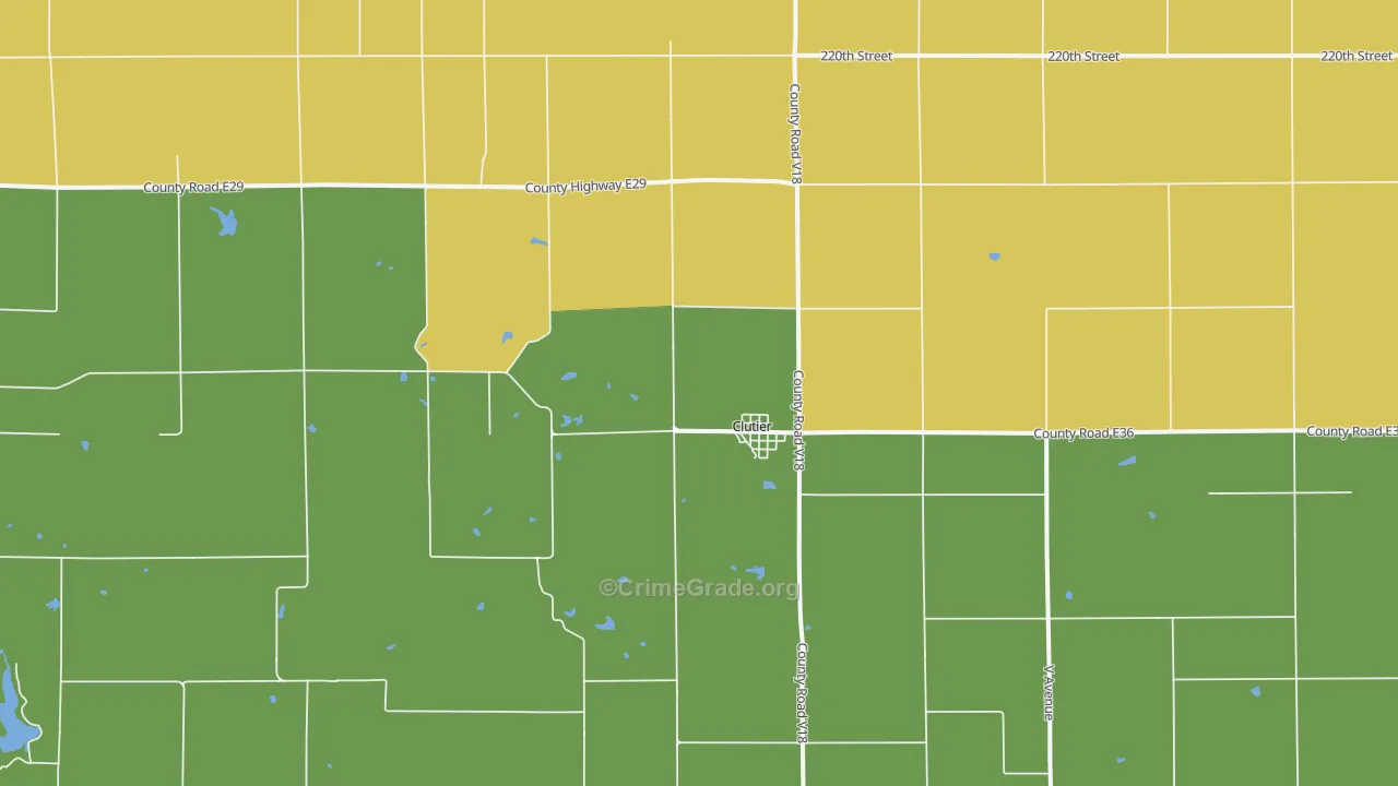 Clutier, IA Map of Vehicle Theft Rates
