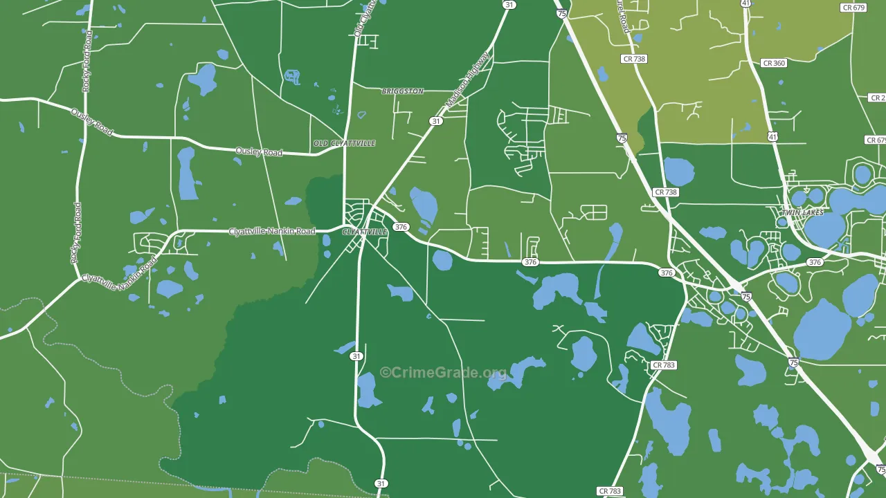 Clyattville, GA Map of Vehicle Theft Rates