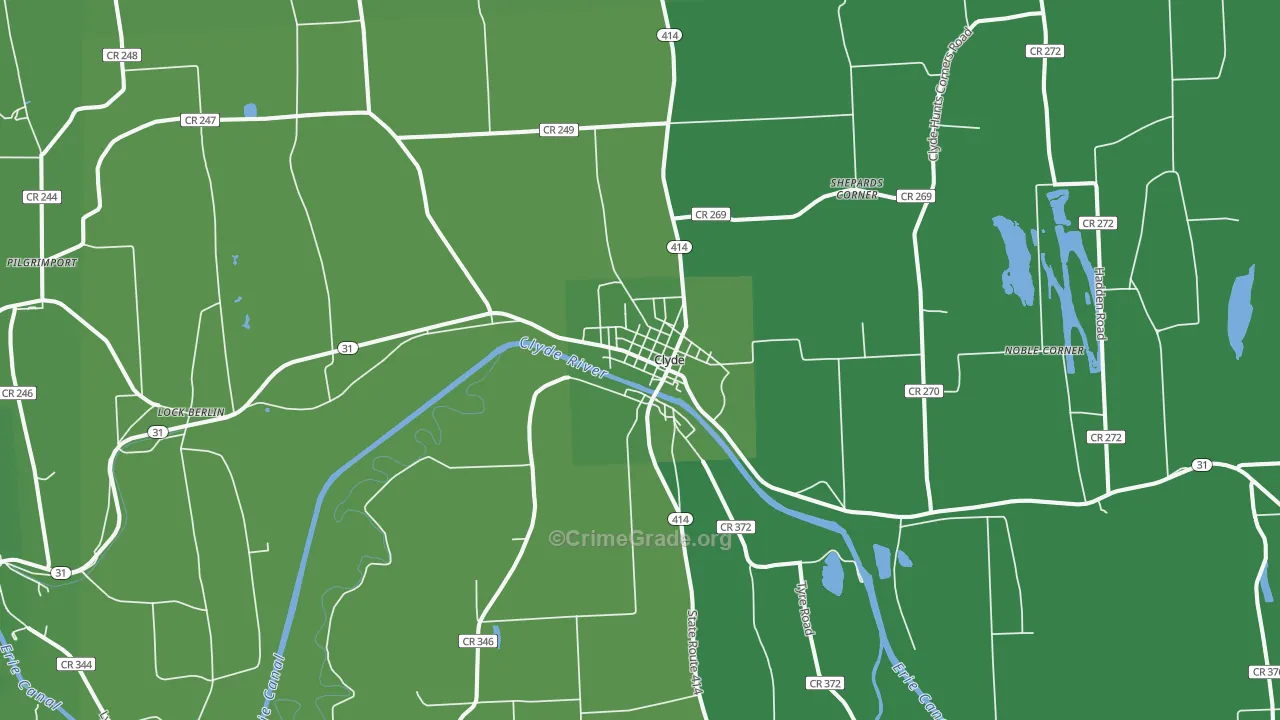 Clyde, NY Map of Vehicle Theft Rates