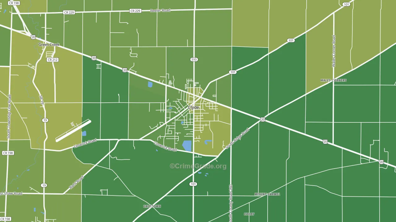 Clyde, OH Map of Vehicle Theft Rates