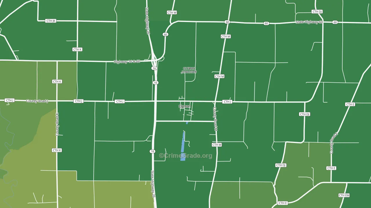 Clyman, WI Map of Vehicle Theft Rates
