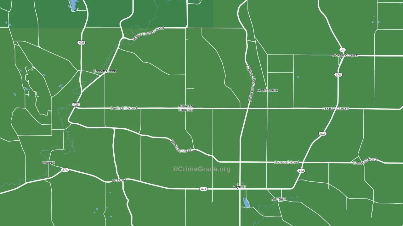 Clymer, NY Map of Vehicle Theft Rates