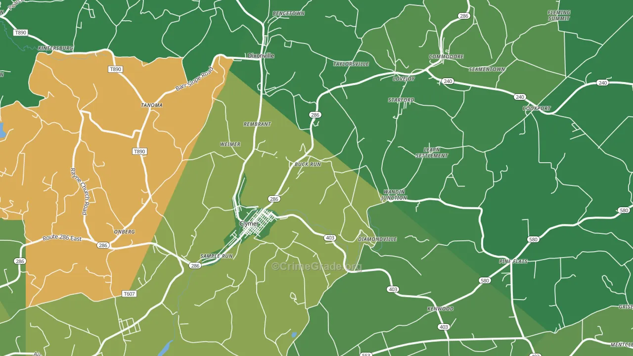 Clymer, PA Map of Vehicle Theft Rates