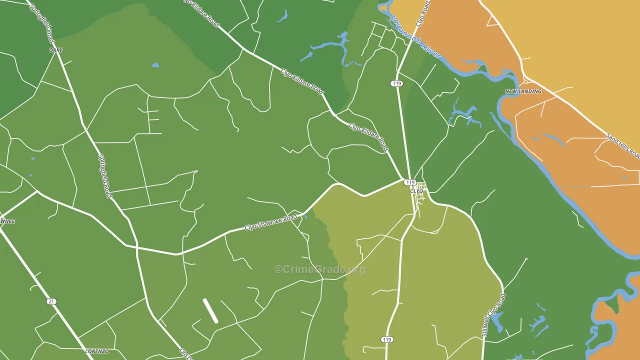 Clyo, GA Map of Vehicle Theft Rates