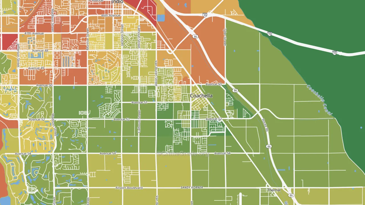 Coachella, CA Map of Vehicle Theft Rates