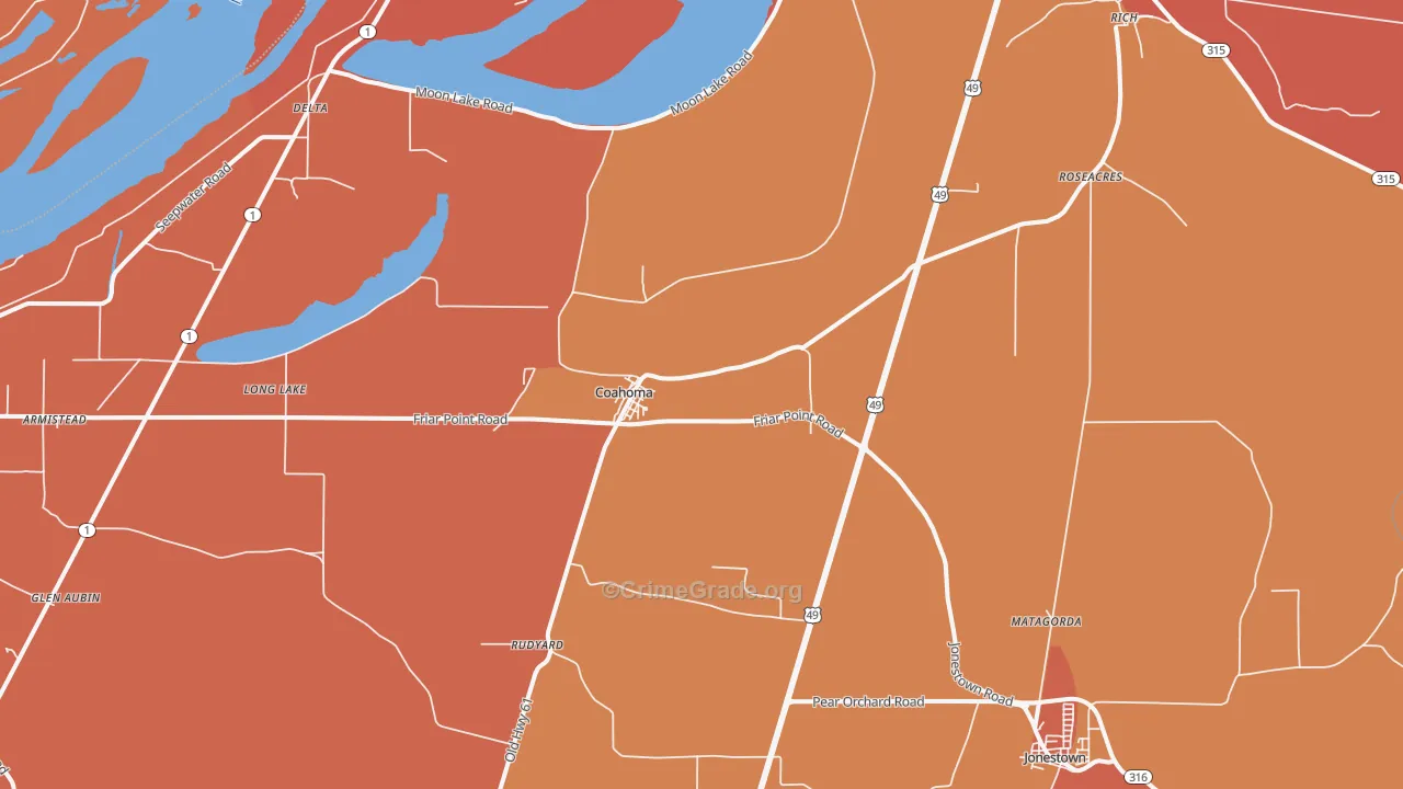 Coahoma, MS Map of Vehicle Theft Rates