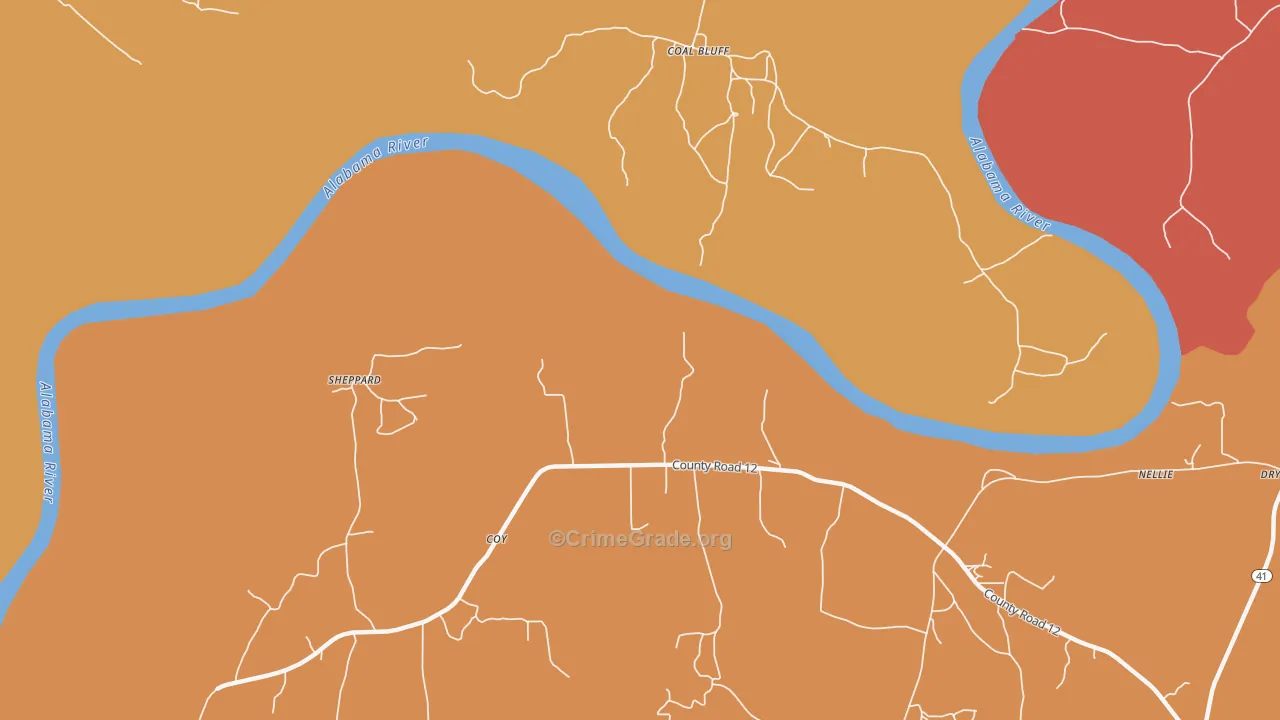 Coal Bluff, AL Map of Vehicle Theft Rates