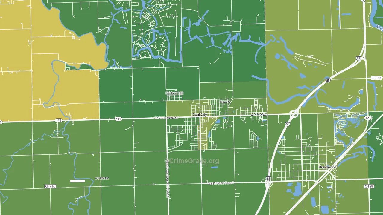 Coal City, IL Map of Vehicle Theft Rates