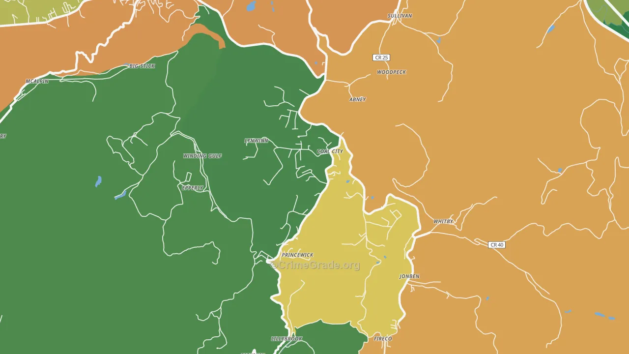 Coal City, WV Map of Vehicle Theft Rates