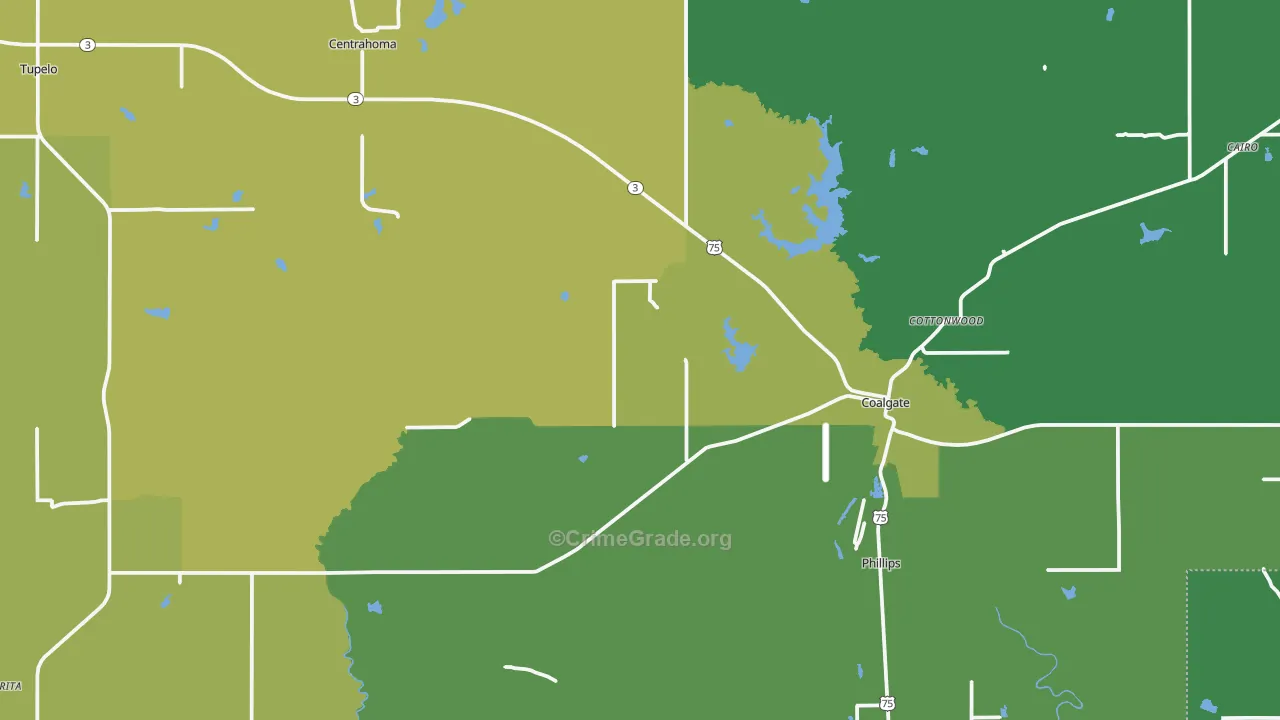 Coal County, OK Map of Vehicle Theft Rates