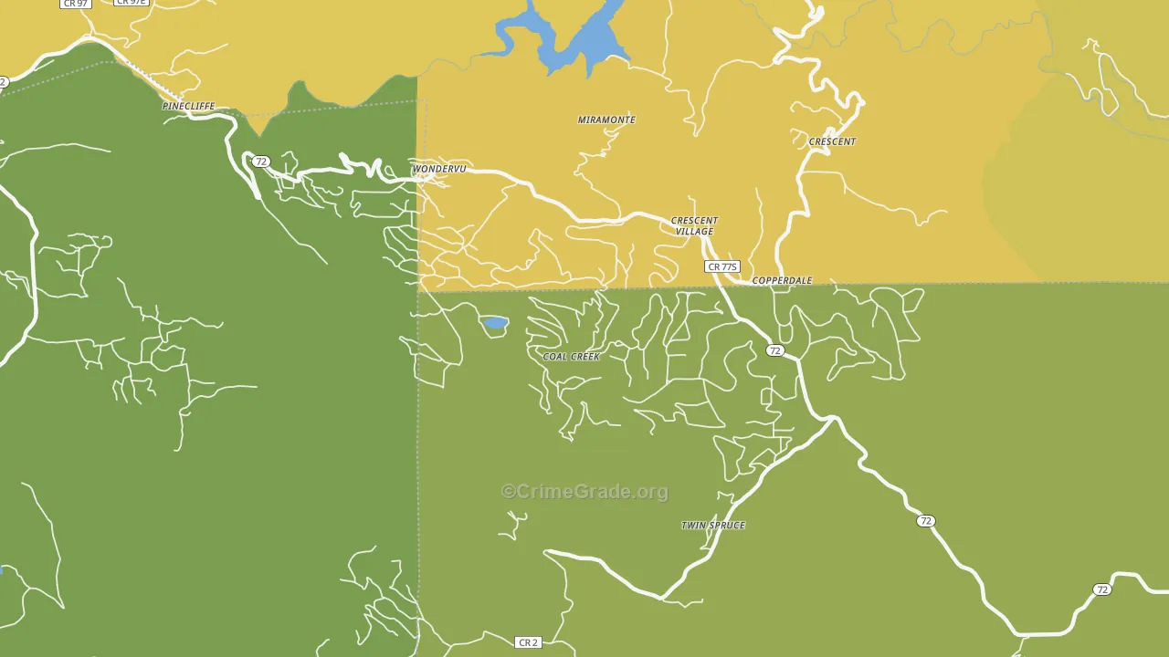 Coal Creek, CO Map of Vehicle Theft Rates
