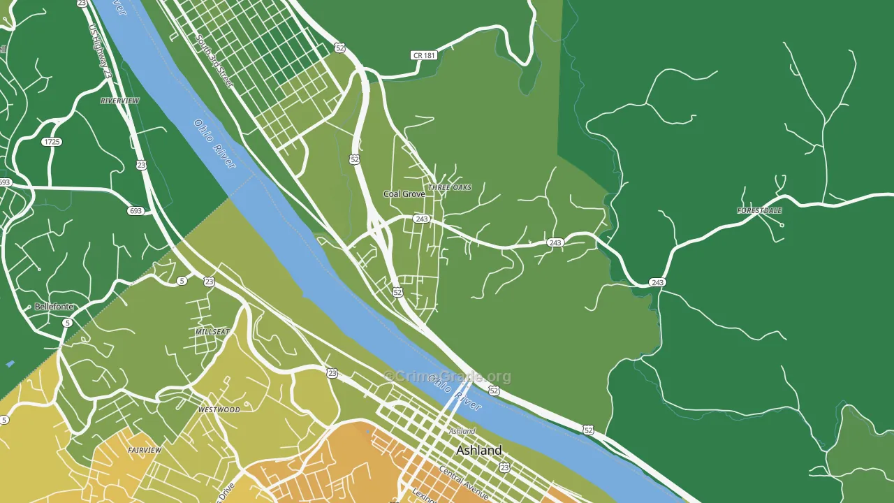 Coal Grove, OH Map of Vehicle Theft Rates