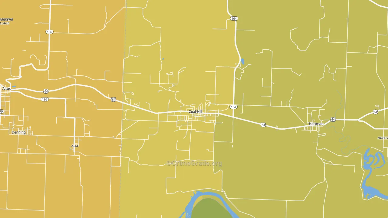 Coal Hill, AR Map of Vehicle Theft Rates